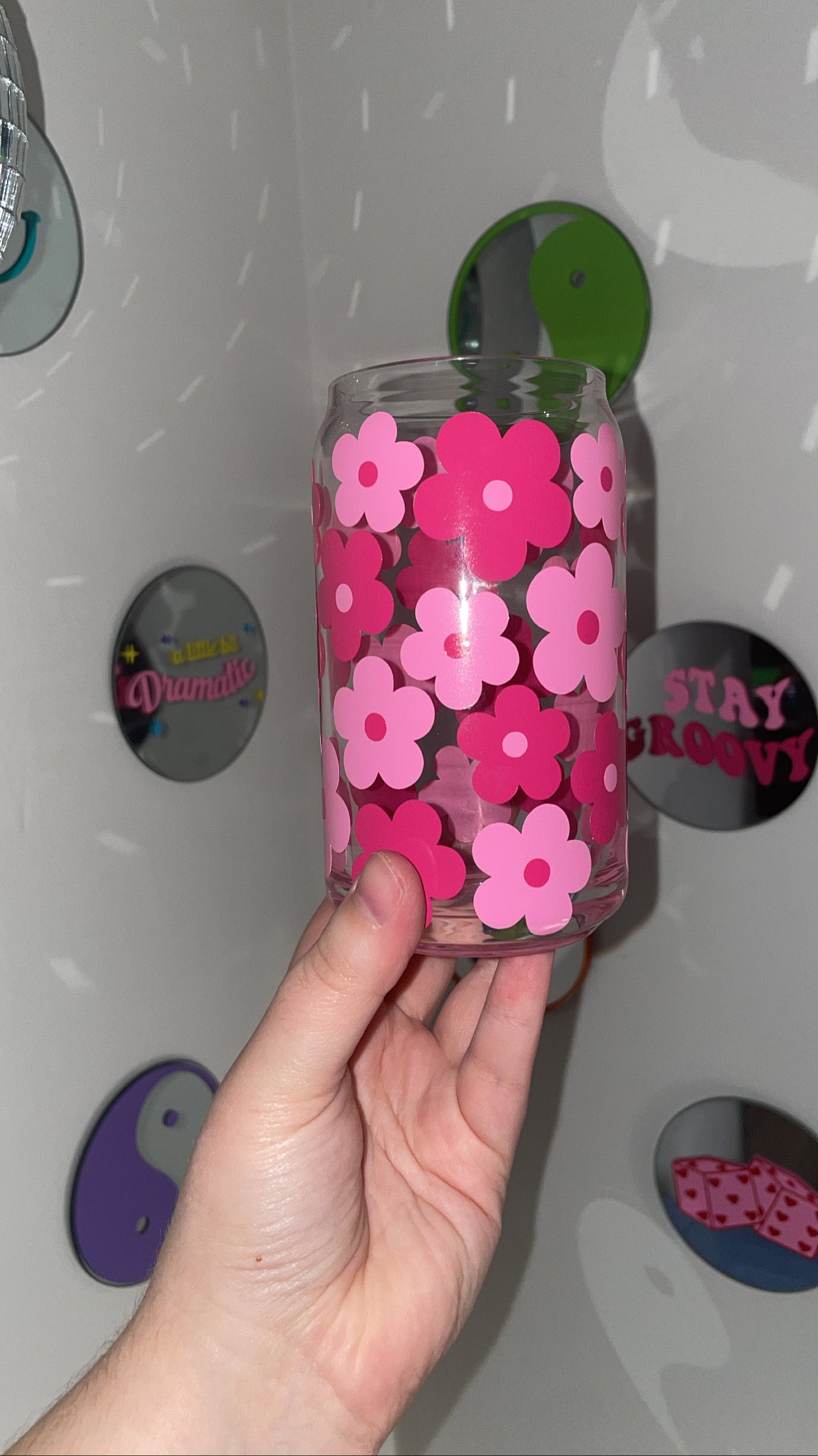 Pink Daisies Can Glass